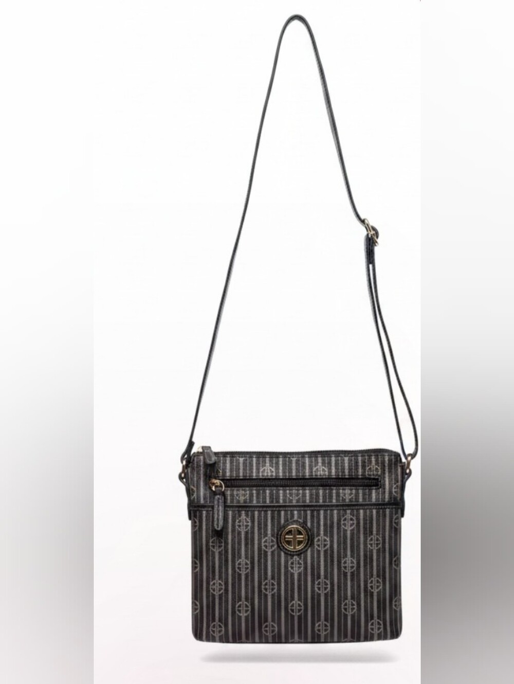 Giani Bernini Annabelle Signature Crossbody Black‎ And Grey With Adj Strap